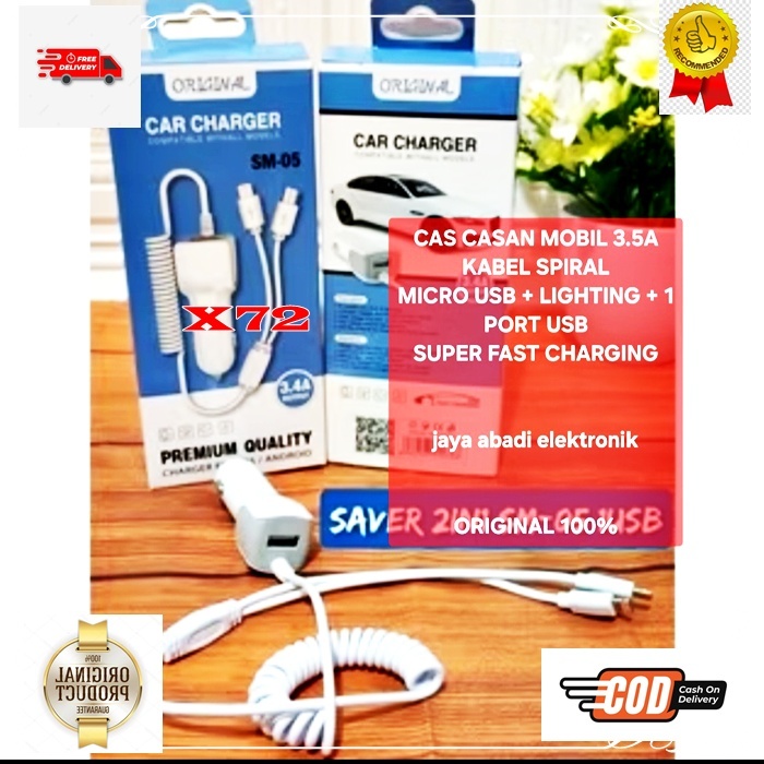 X72 DUA COLOKQN PORT Kompatibel ADAPTOR ADSS SAVER 3.5A 3IN1 ORI 100% 3A CAR CHARGER SPIRAL SPRING T