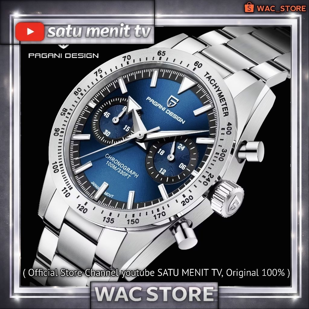 NEW PAGANI DESIGN BLUE OMG SPEEDMASTER 57 SEIKO VK64 SAFIR DOME GLASS +  AR COATING STEEL SOLID 316 