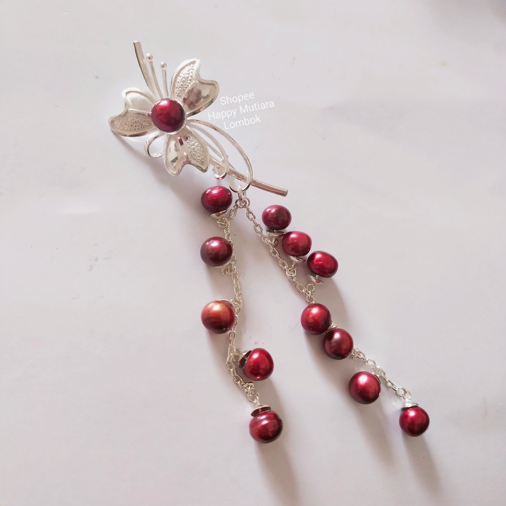 (255) Bros Juntai Glamor Bahan Perak 925 Mutiara Air Tawar Mutiara Asli Lombok