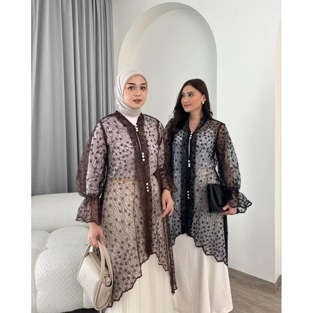 ADELINE DRES OUTER BRUKAT OUTER CARDIGAN KONDANGAN LENGAN BALON/OUTER LEBARAN