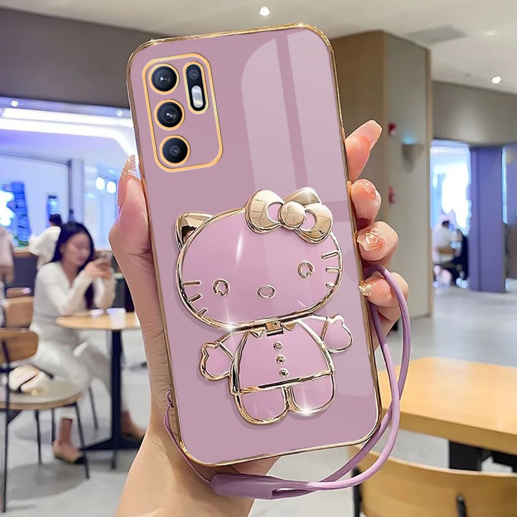 Soft Case Oppo Reno 6 4G Case Stand Holder Mirror Silicone Luxury Plating