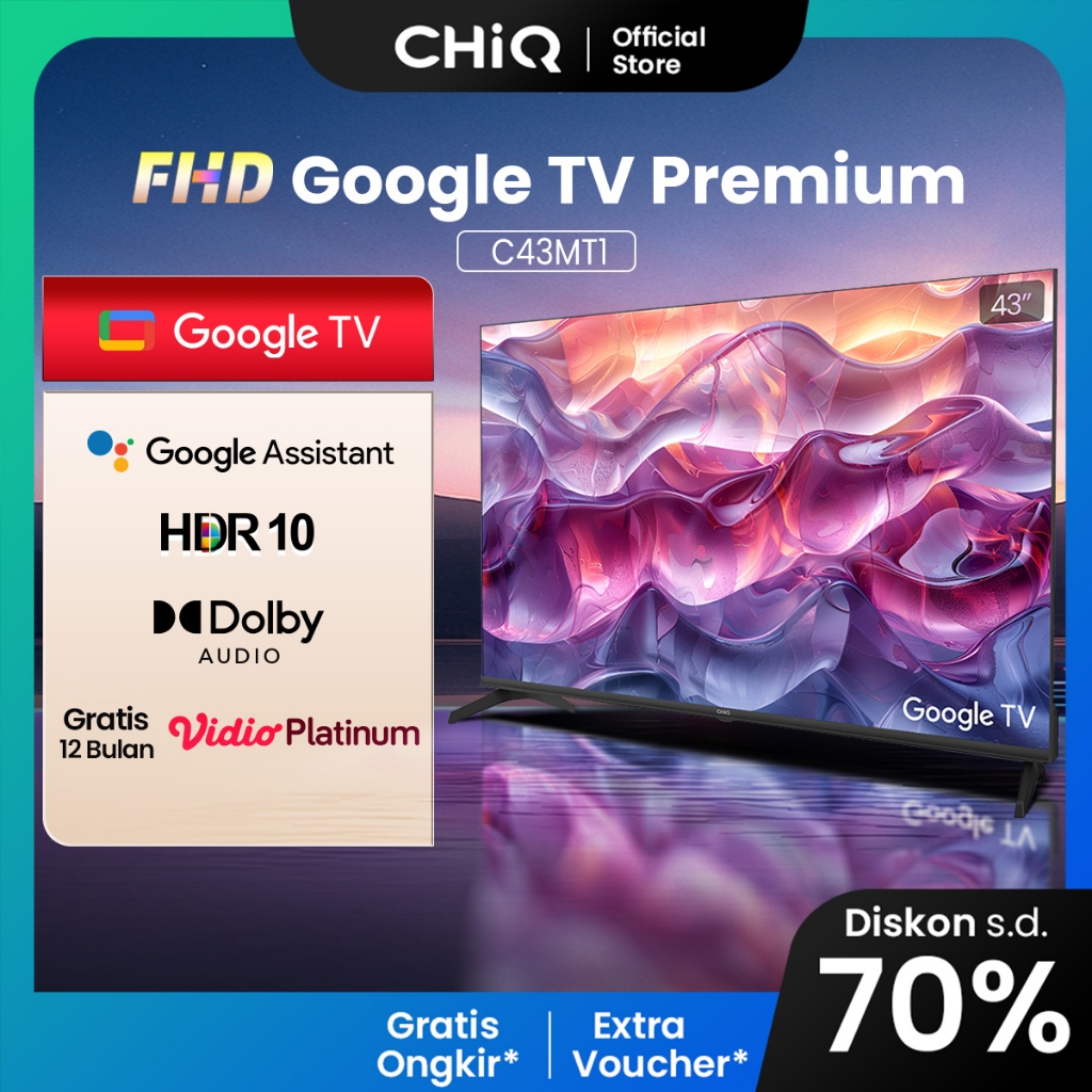 NEW LAUNCH CHIQ BY CHANGHONG GOOGLE TV 43 INCH FHD GOOGLE SMART TV DIGITAL TV DOLBY AUDIO DBX-TV