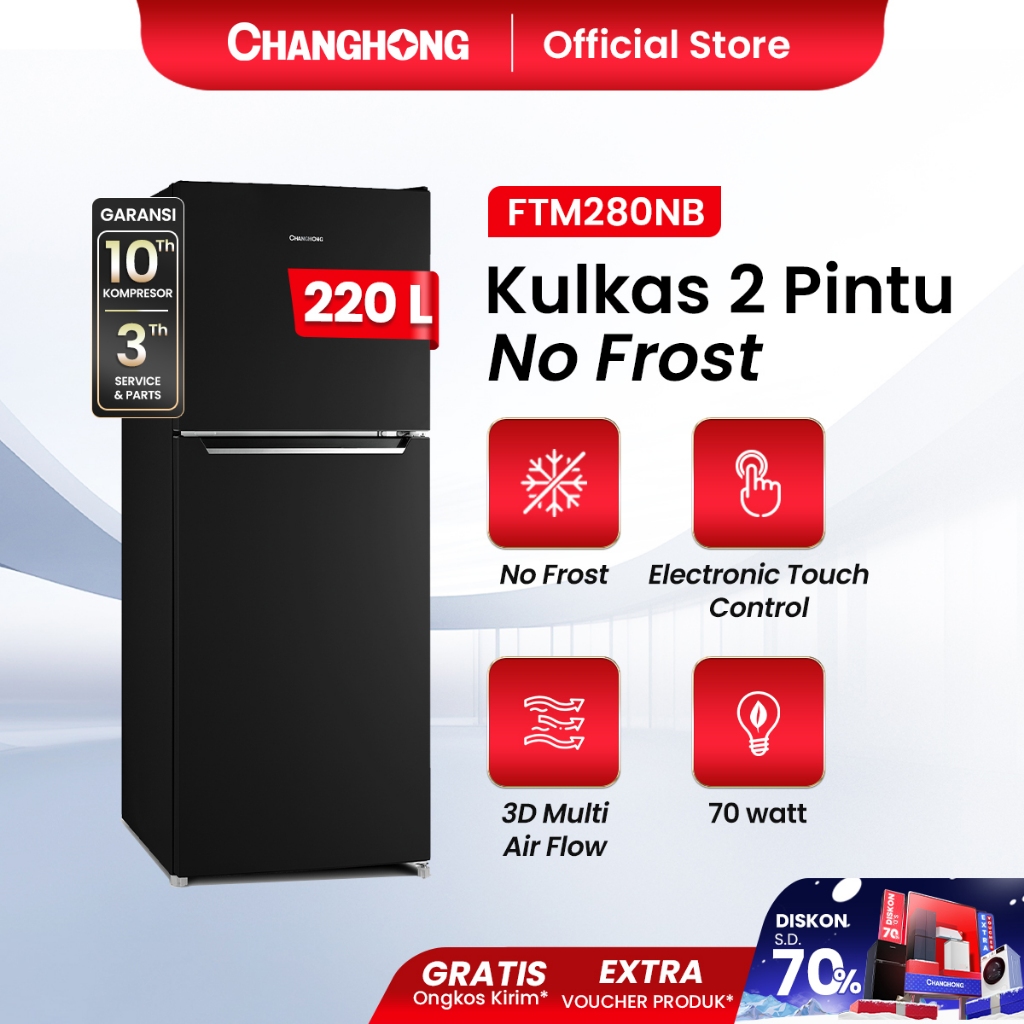[Bebas Bunga Es] Changhong Kulkas 2 Pintu  (Refrigerator) Kulkas No Frost Tanpa Bunga Es Lemari Es K