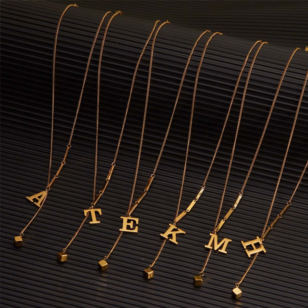 Sederhana Kalung Huruf Lapis Emas Titanium Wanita Anti Karat, Huruf A-z Fashion Populer Accesories X