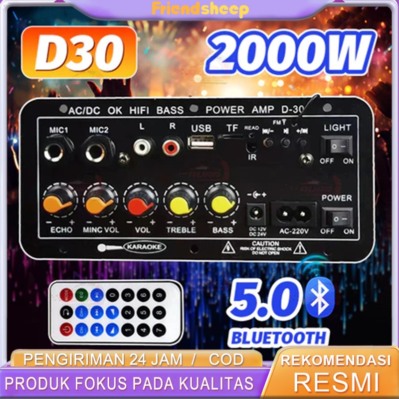 COD Papan Amplifier Digital 2000W Bluetooth HiFi Bass Speaker 8-12 Inci AC 220V 12V 24V Penguat Suar
