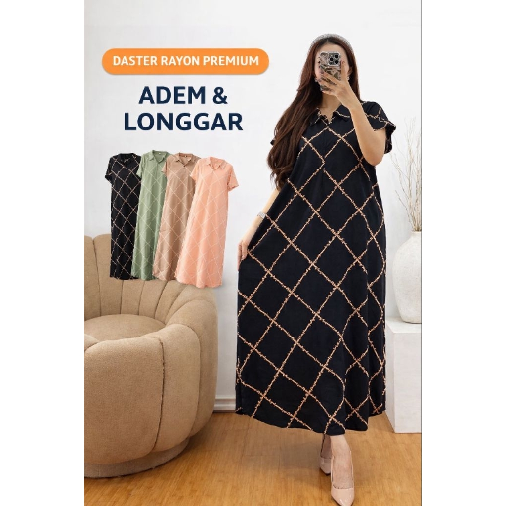 Daster Wanita Rayon Premium Motif Kotak | Daster Panjang Adem Longgar