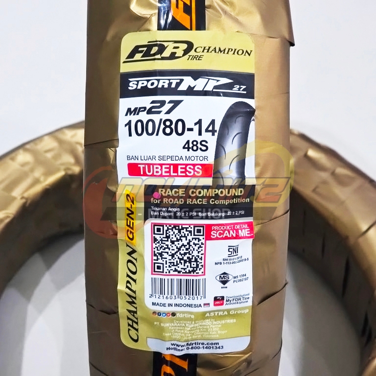 Ban Motor FDR MP-27 100/80 - 14 Tubeless Soft Compound Vario Beat Scopy Mio