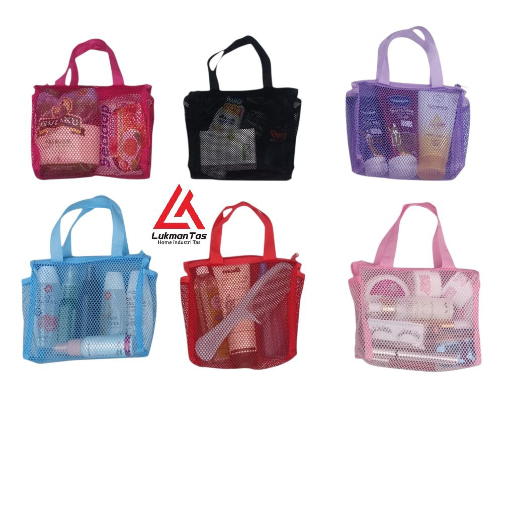 tas jaring multifungsi/tempat peralatan mandi /pouch tempat peralatan makeup/tas hempers/tas souveni