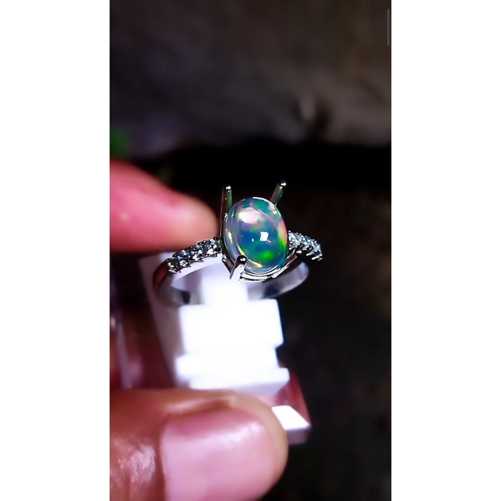 natural wihte oval kalimaya,ring perak 925 asli original,batu permata asli original garansi 100%