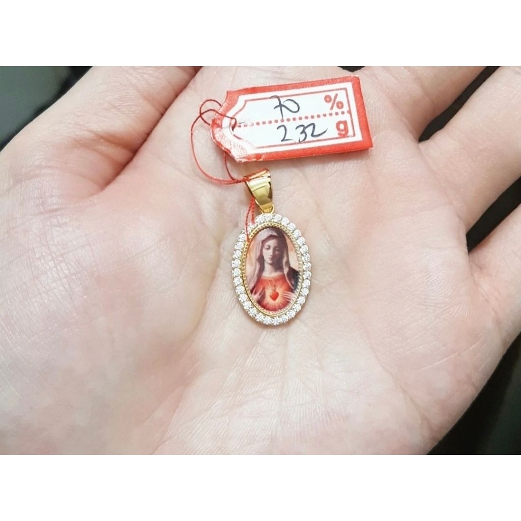 Liontin emas 70 bunda maria hati merah
