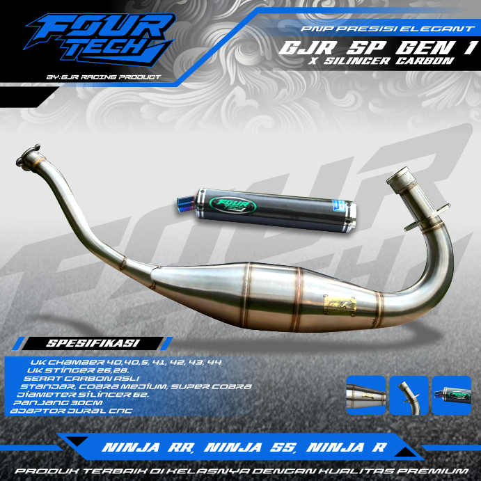 Knalpot ninja suara garing original fourtech & gjr tipe pres x silincer carbon