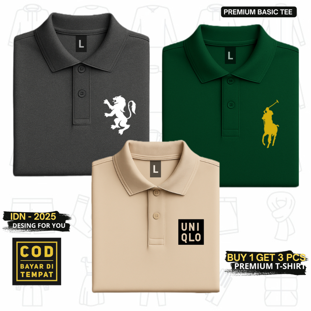 Kaos Polo Pria Kerah Polos Lengan Pendek Bahan Lacoste Premium Distro - Baju Kaos Kerah Dewasa