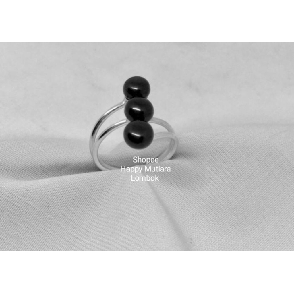 Cincin Perak Model Mutiara 3 Deret Mutiara Air Tawar Lombok