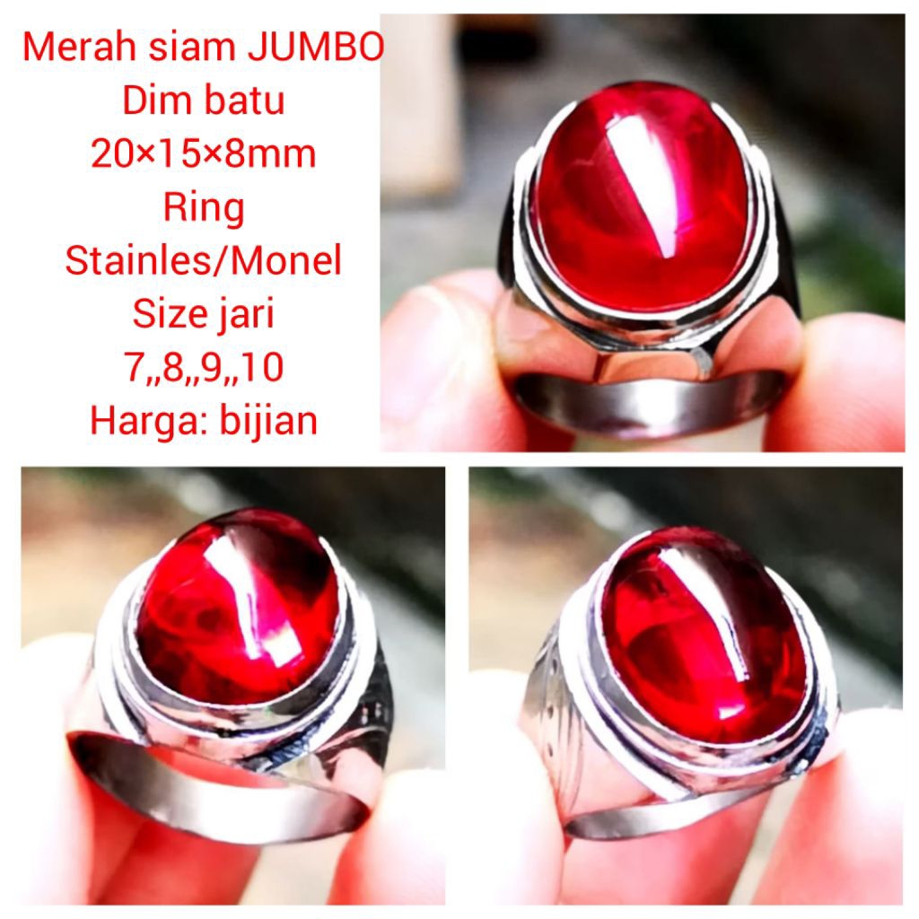 Cincin batu merah siam bangkok crystal jumbo ring monel halus