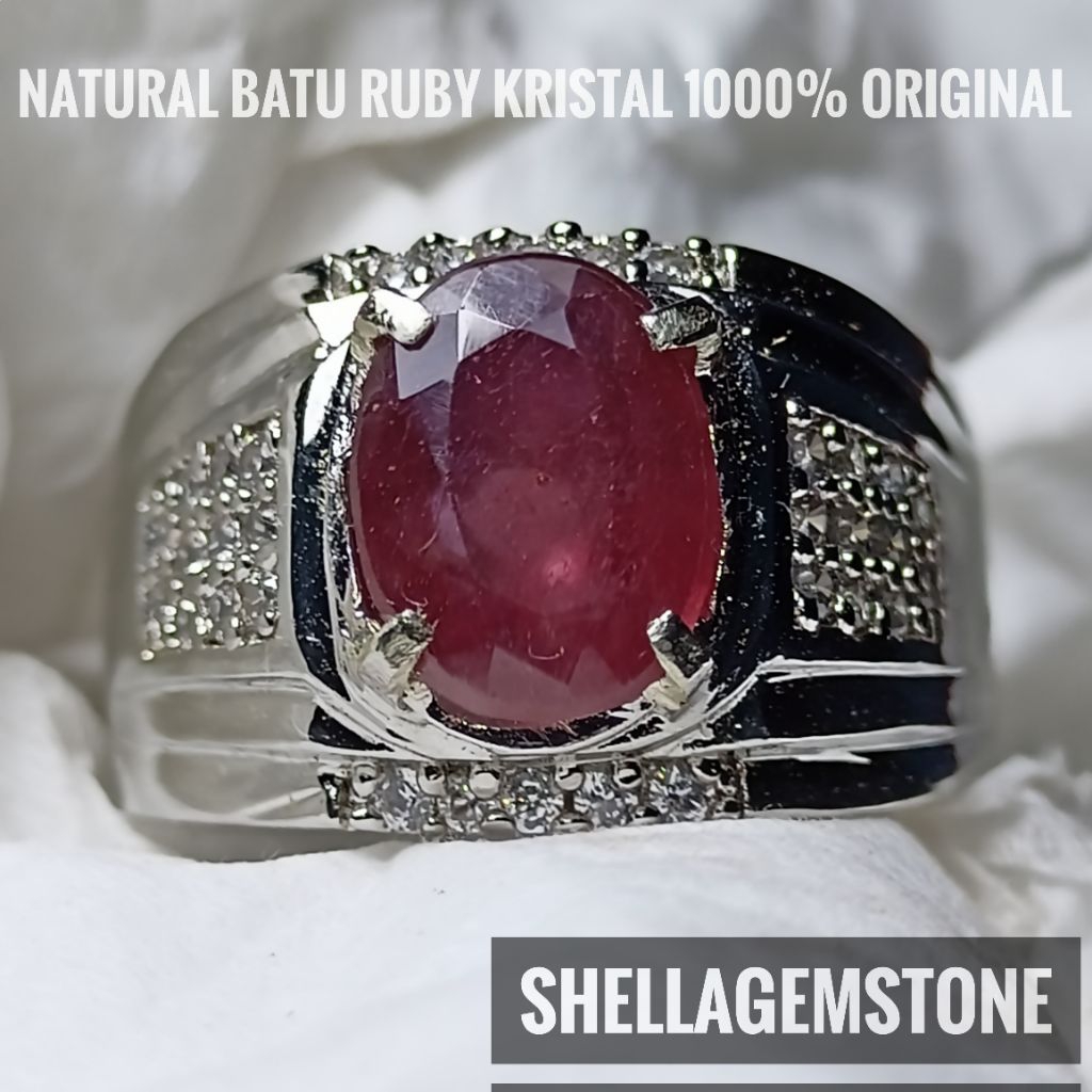 Cincin Natural Batu Ruby Madagascar kristal 100%Ori