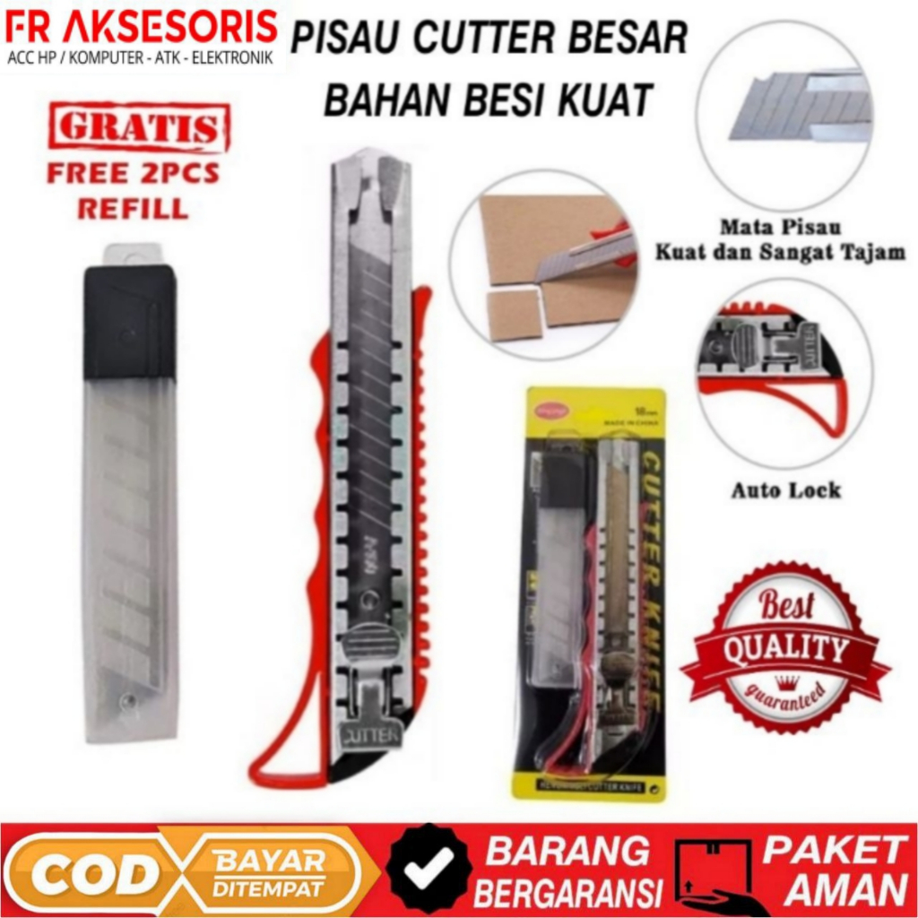 pisau cutter besar besi gratis isi cutter 2 pcs refill 18mm kater besi