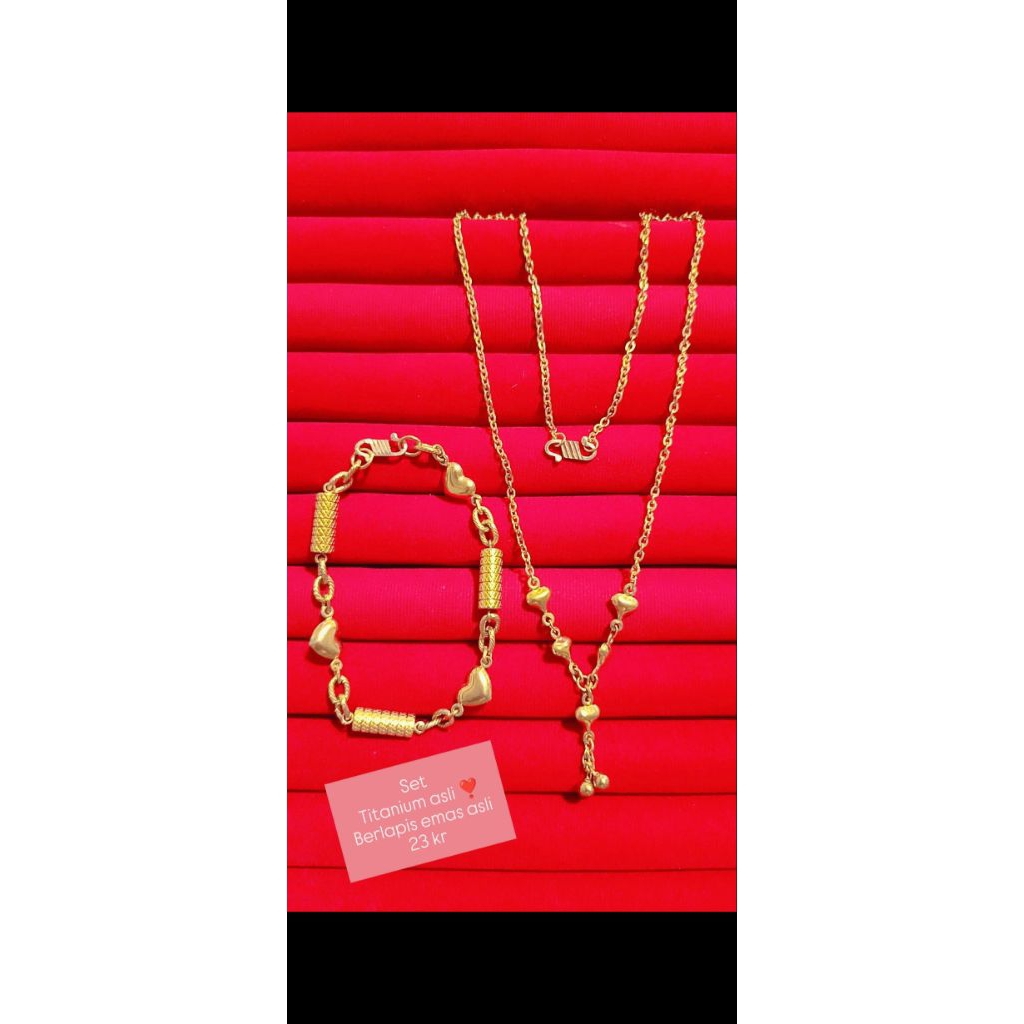 set gelang kalung titanium asli berlapis emas asli 23 karat kait S