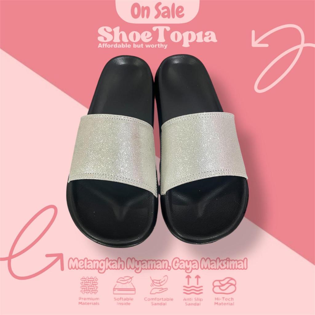 SILVER BLINGKING SANDAL SELOP WANITA ELEGAN MATERIAL PREMIUM