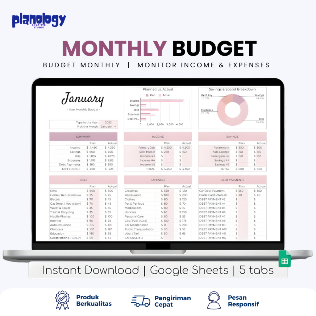 Monthly Budget Planner - Template  Simple Manajemen Keuangan