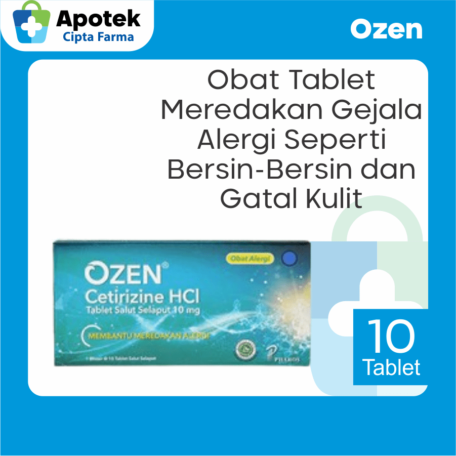 Ozen 10 Tablet Cetirizine Obat Alergi Bersin Bersin Gatal Rhinitis Menahun dan Pereda Batuk Akibat A
