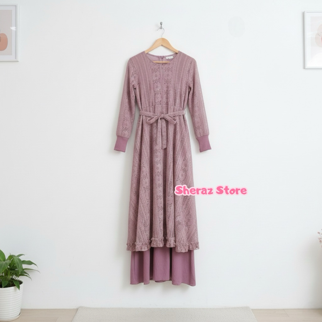 Kalea S M L XL XXL XXXL 5L Gamis Dress Brokat Kondangan Wanita Jumbo Ld 140 130 120 Bahan Crinkle Ai