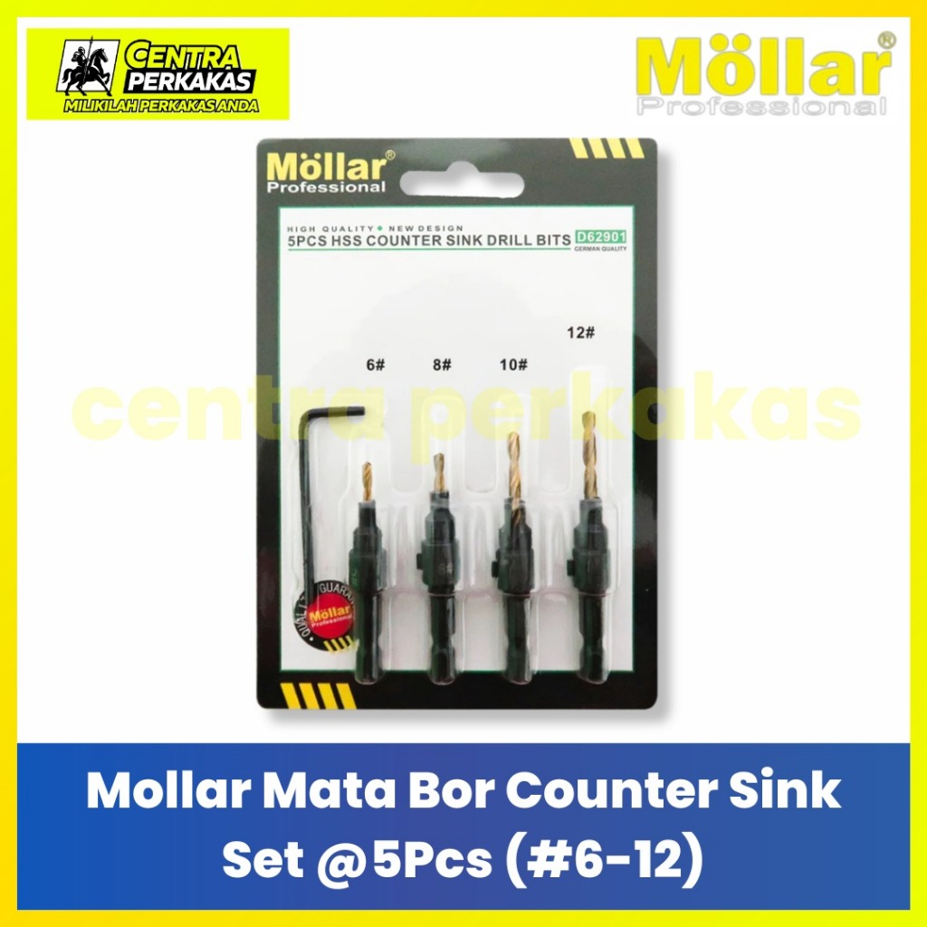 MOLLAR Alat Countersink Kayu Set @5pcs Mata Bor Sekrup