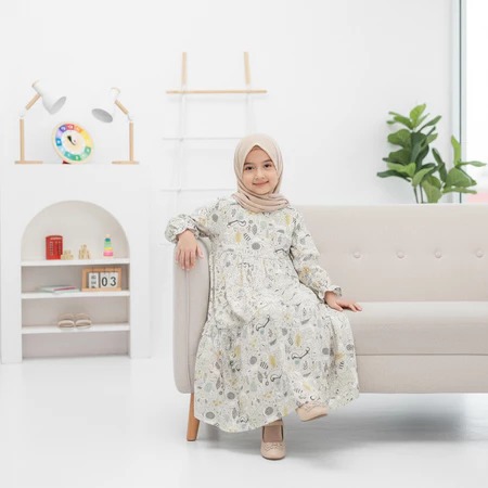 Gamis Anak Perempuan Rayon Motif Random Bunga 2 - 12 Tahun Gamis Syari Abaya Rayon