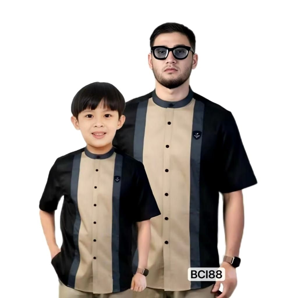 Baju Koko Couple Ayah Dan Anak Laki Laki Harga Terpisah Kemeja Kurta Kerah Mandarin Lengan Pendek Ba