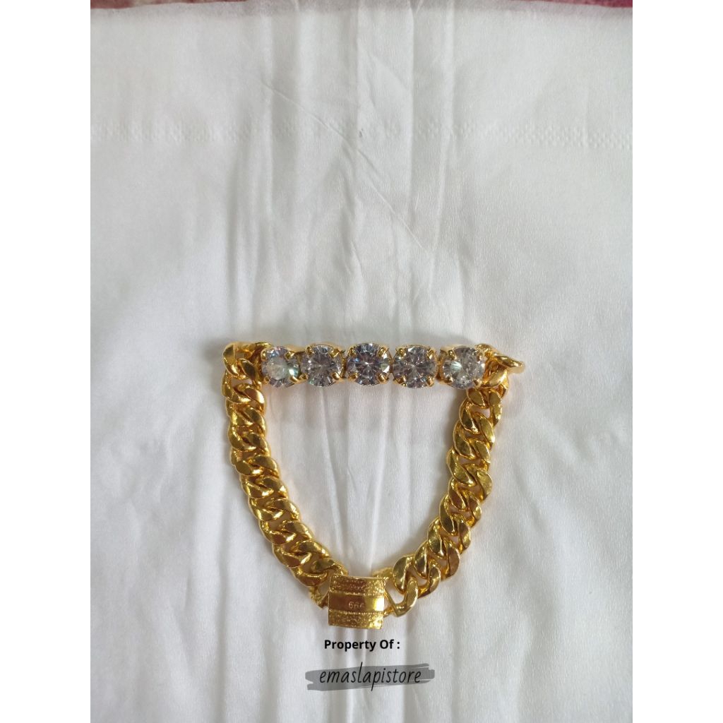 Gelang Sisik Naga Litering 5 Permata Lapis Emas 999 Banjar