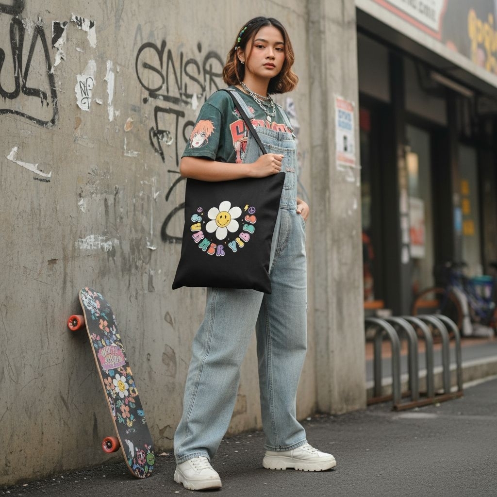 SUMMER VIBES tote bag - totebag resleting - tas wanita pria bisa sablon custom