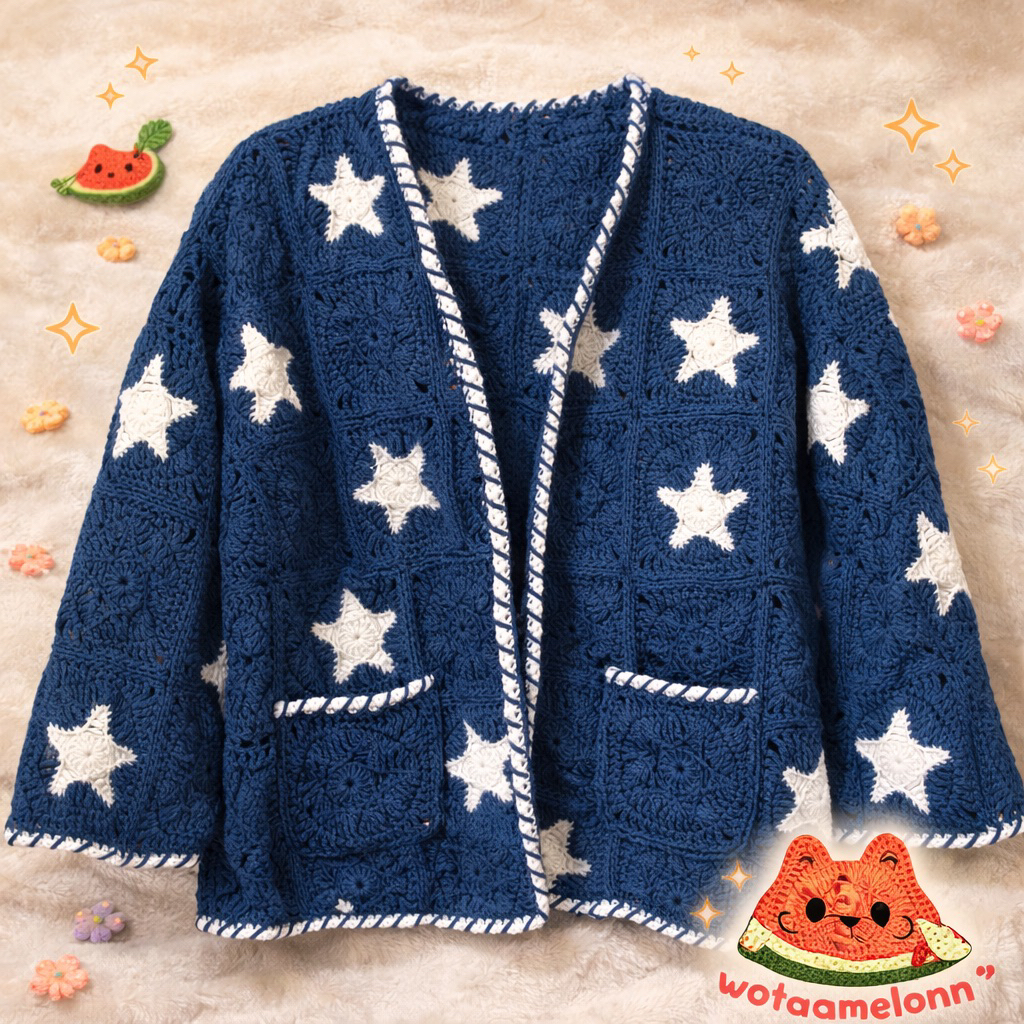 Wotaamelonn Star Crochet Cardigan – Cozy Handmade Crochet
