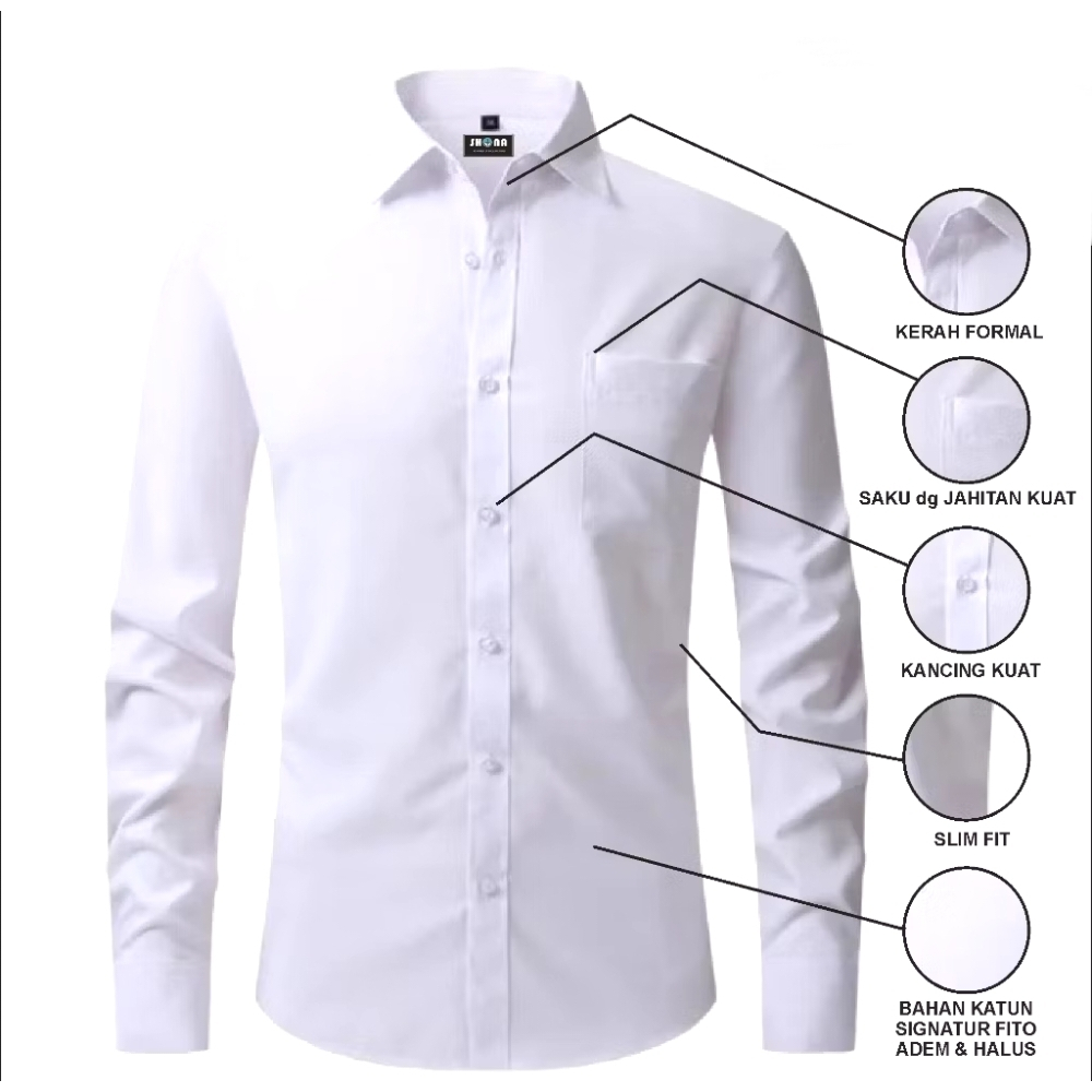 Kemeja Putih Pria lengan panjang / slim fit pria / kemeja kerja Putih Polos / Kemeja Formal