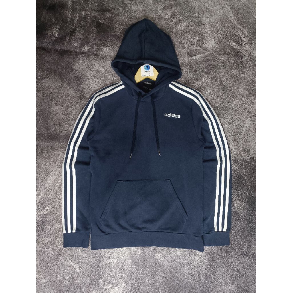 Hoodie Pullover Adidas Essentials 3 Stripes Navy Size M Fit L DU0499 Second Like New Original