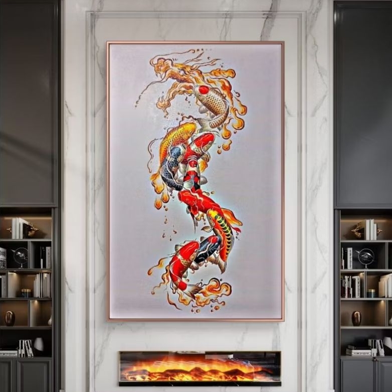 ( Kode 07 ) Lukisan Dinding Modern Ikan Koi Fengshui - Motif Air Naga Ekslusif