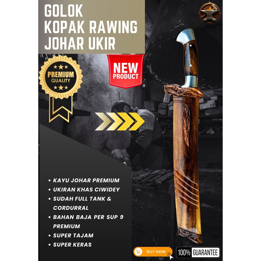 [BILAH PREMIUM] GOLOK KEBUN KOPAK RAWING JOHAR UKIR GOLOK BAJA PER ASLI 100% Baja Per SUP9 Original