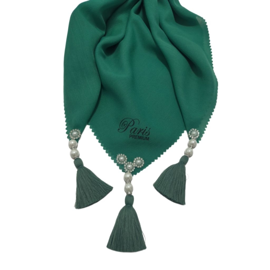 Segiempat Paris Premium Tassel kancing Manik Manik Mutiara Mewah Lucu Kerudung Jilbab Voal Square Mu