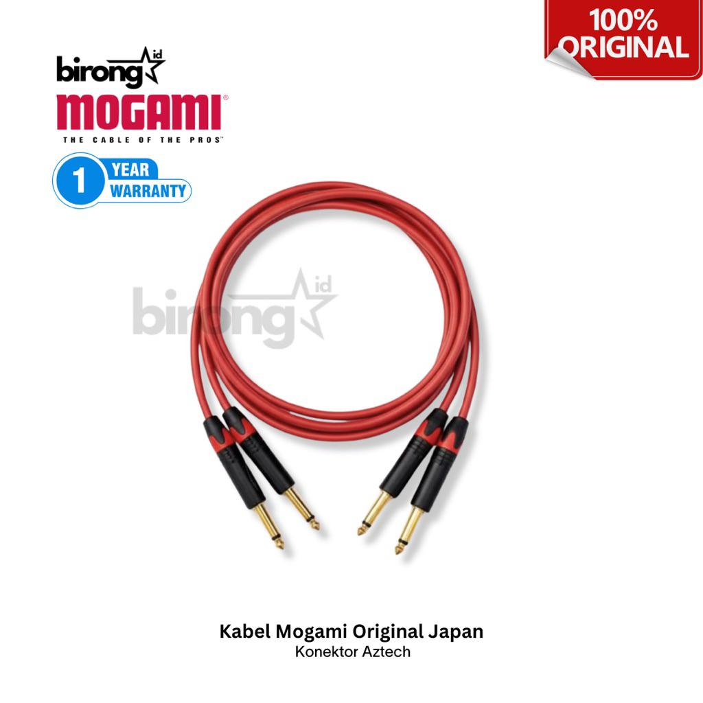 Kabel Mogami 2549 Double Akai 6.5mm TS Original Japan Low Noise Connector Aztec Gold Plated