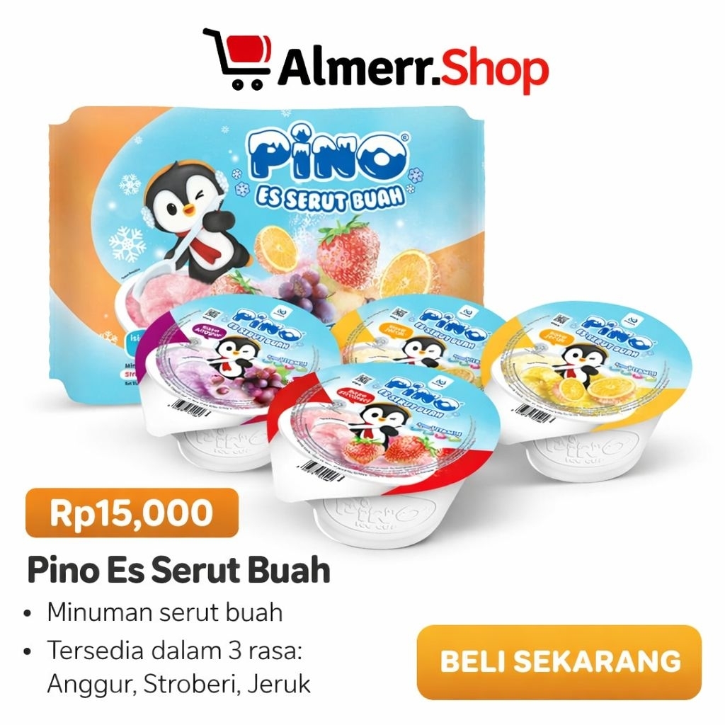 Pino Es Serut Buah Cup 4 Cup - Rasa Stroberi, Anggur, Jeruk