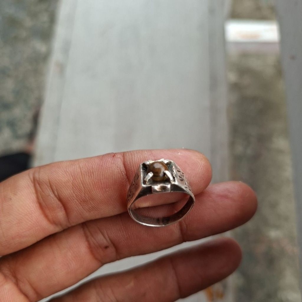 Cincin perak.Batu unik tiger eye badar besi.ring size 7