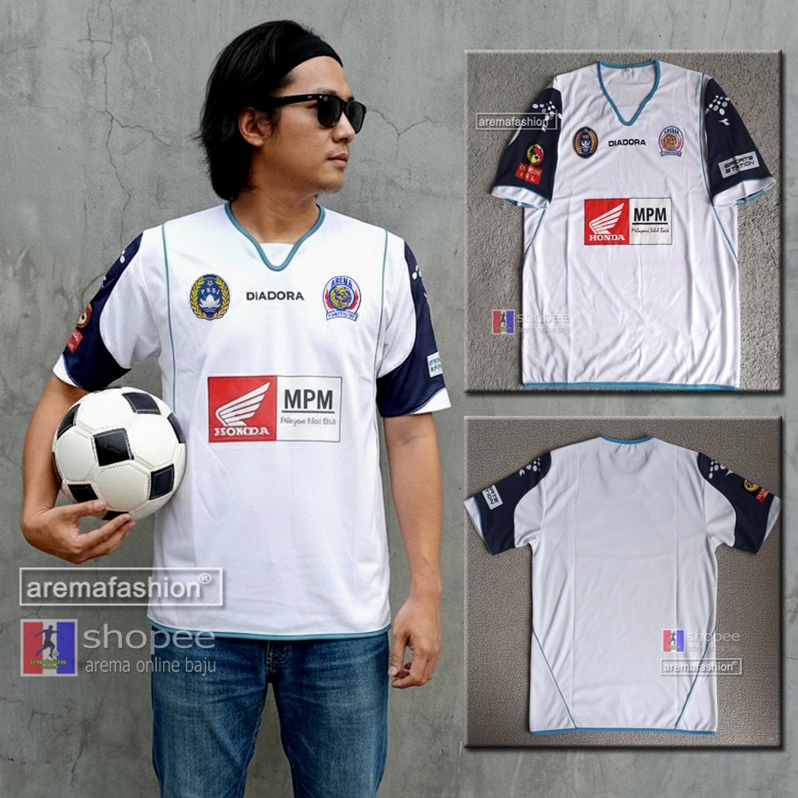 LOGO BORDIR JERSEY AREMA 2010 AWAY KLASIK PUTIH DRYFIT aremafshion kaos arema