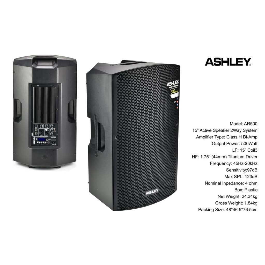 SPEAKER ACTIVE ASHLEY 15INCH 500WATT ORIGINAL BERGARANSI RESMI ASHLEY