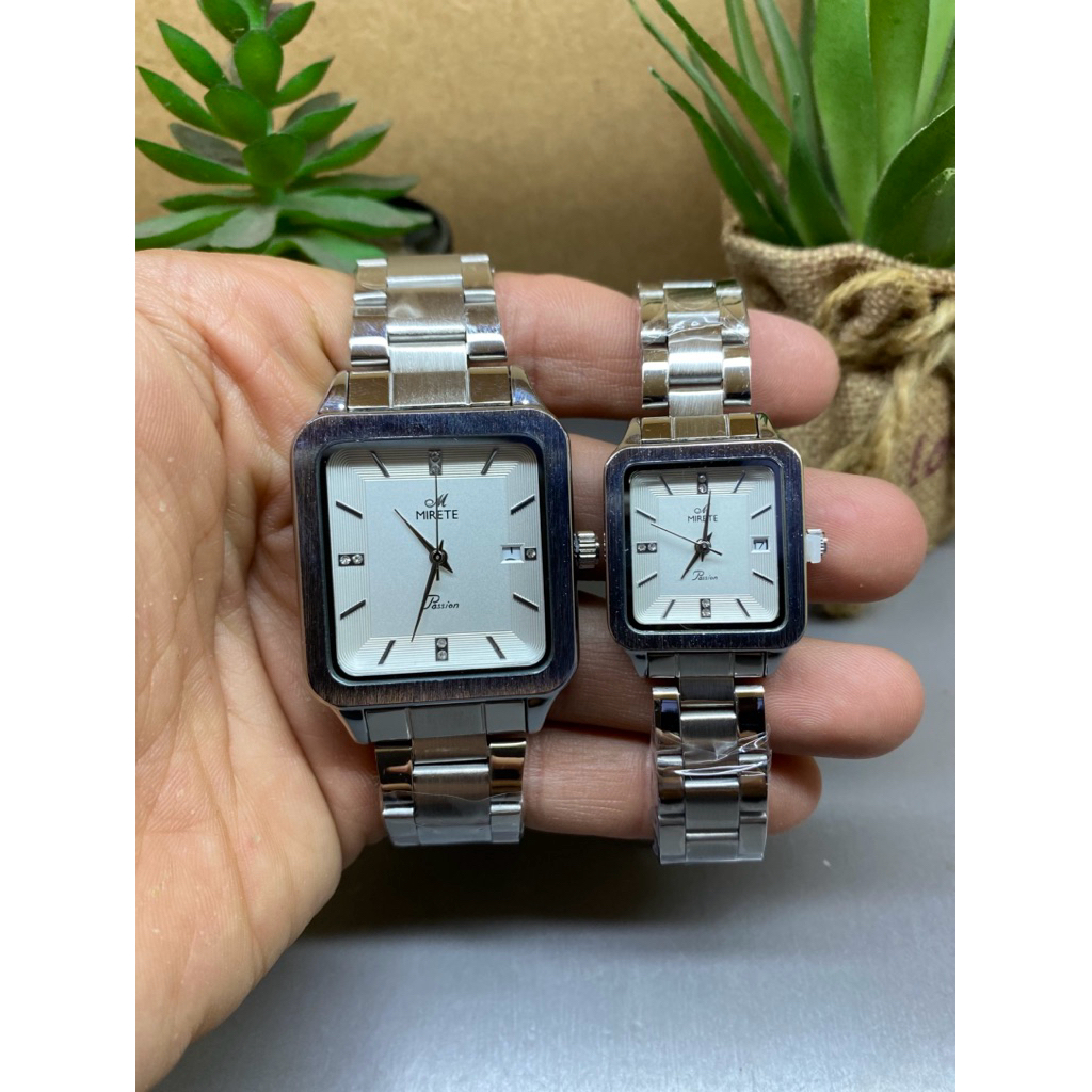 JAM TANGAN MIRETE COUPLE RANTAI KOTAK PAKAI TANGGAL