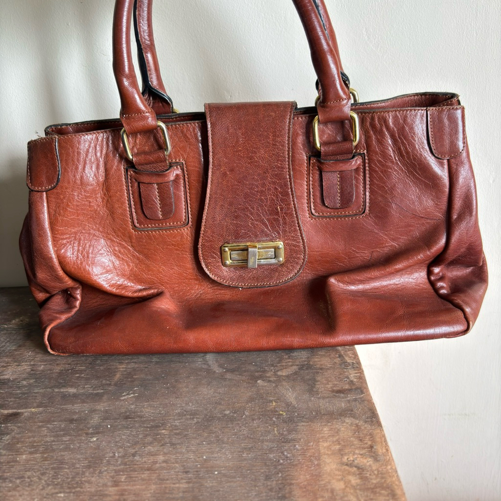 tas kulit asli garut coklat brown hand bag