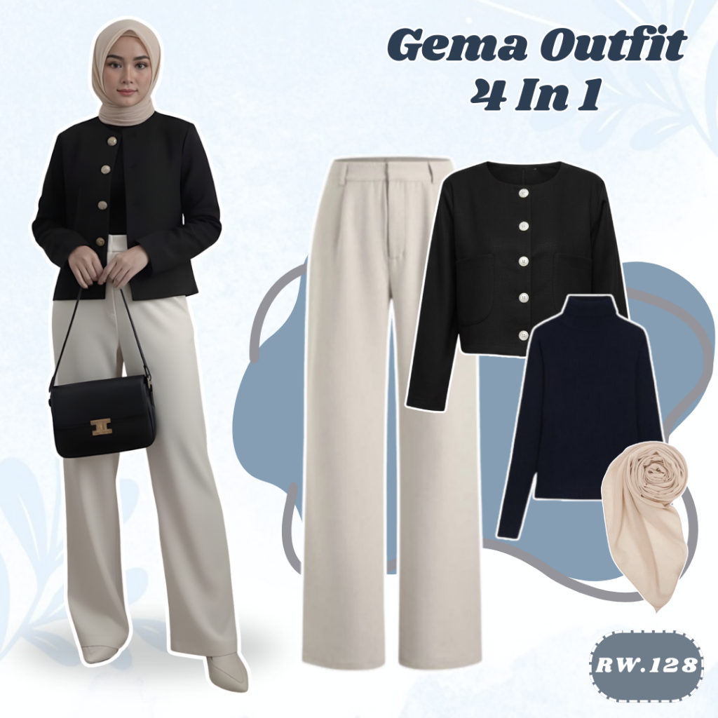 1 Set OOTD Kekinian (Blazer,Inner,Jenni Knit,Hijab) Oneset Wanita Kekinian Elegan -RW128
