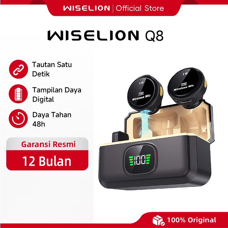 Wiselion Q8 2 in1 Dual Lavalier Microphone Nirkabel Magnetik Plug Play untuk HP Vlog Live dengan Kot