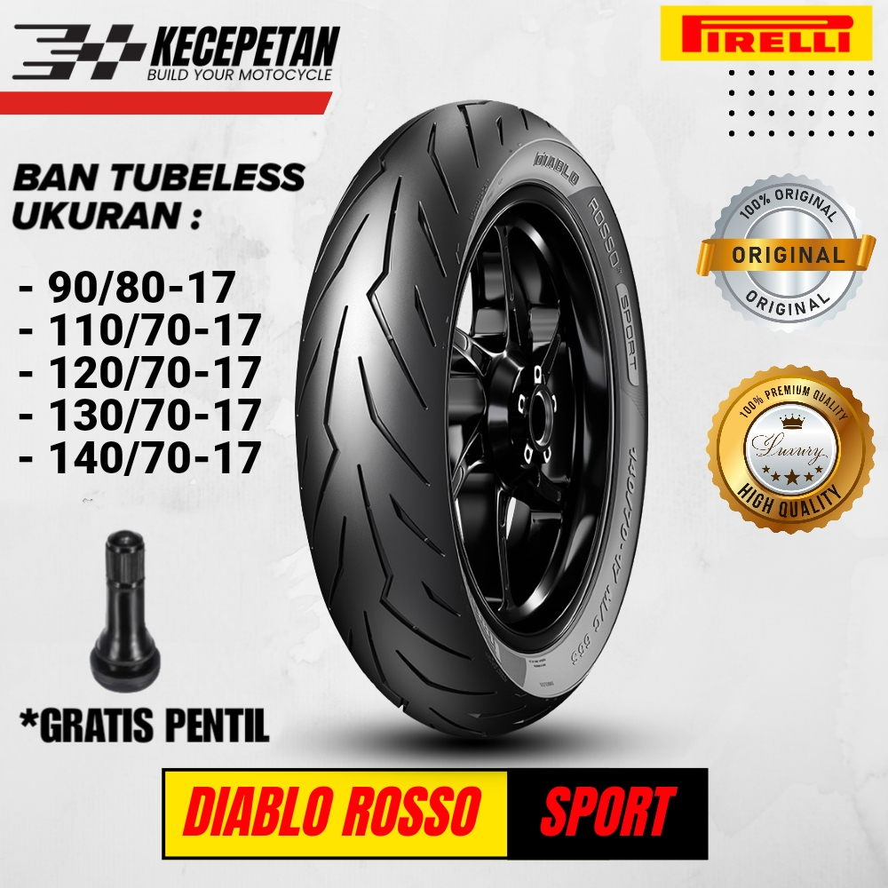 BAN PIRELLI DIABLO ROSSO SPORT TUBELESS RING 17 UKURAN 90/80-17 | 100/80-17 | 110/70-17 | 120/70-17 