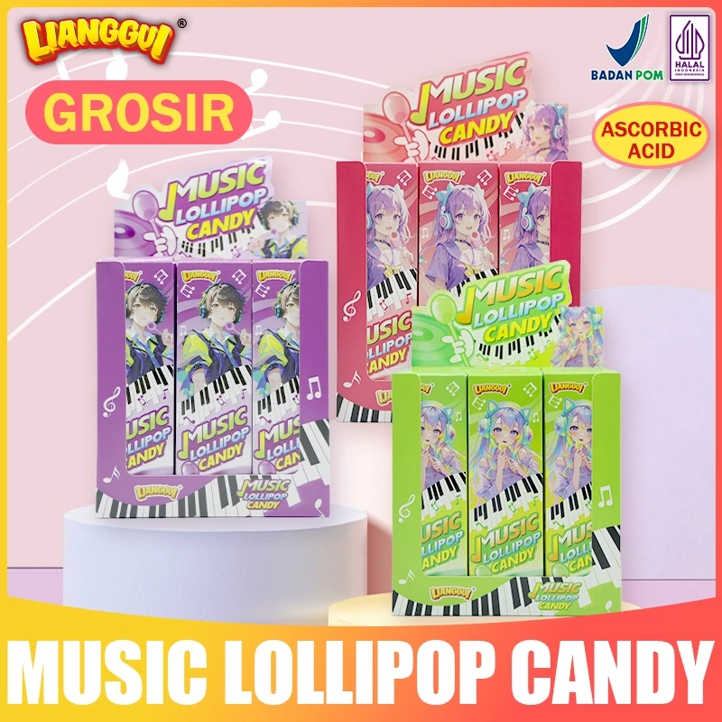 Lianggui Permen Musik Lolipop Viral 3 Rasa Apel Hijau Anggur Stroberi Candy Music Lollipop Hits