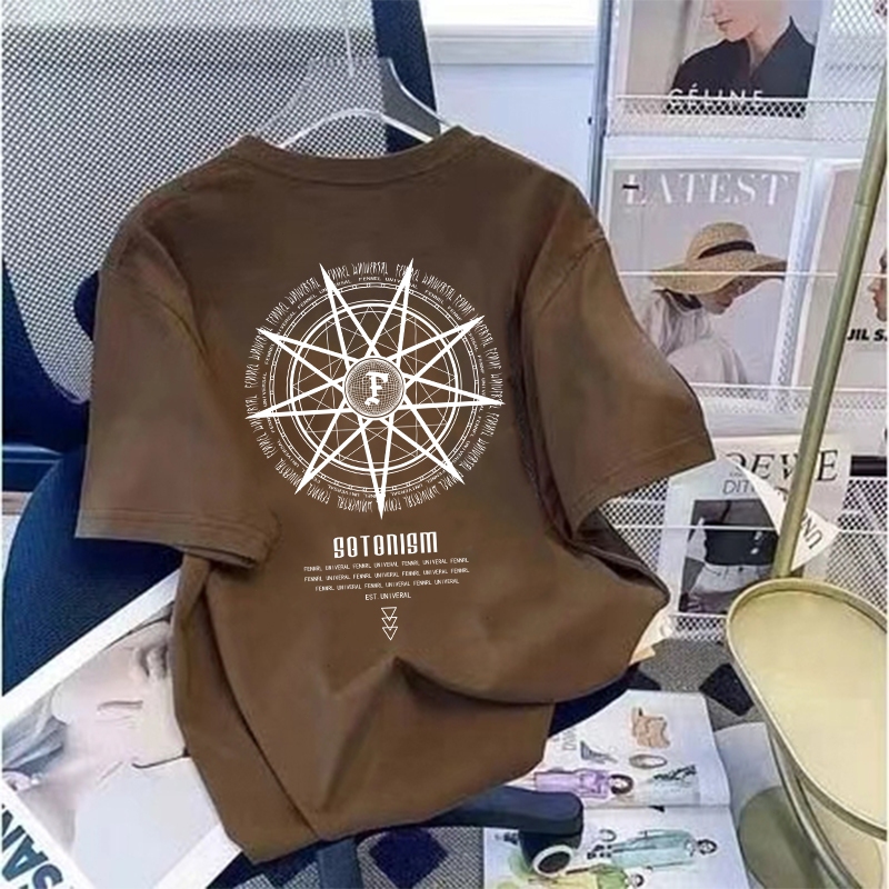 OOTD Pria Shop Retro compass pattern men's oversized t-shirt| T-Shirt 100% Cotton|Latest men's tops|