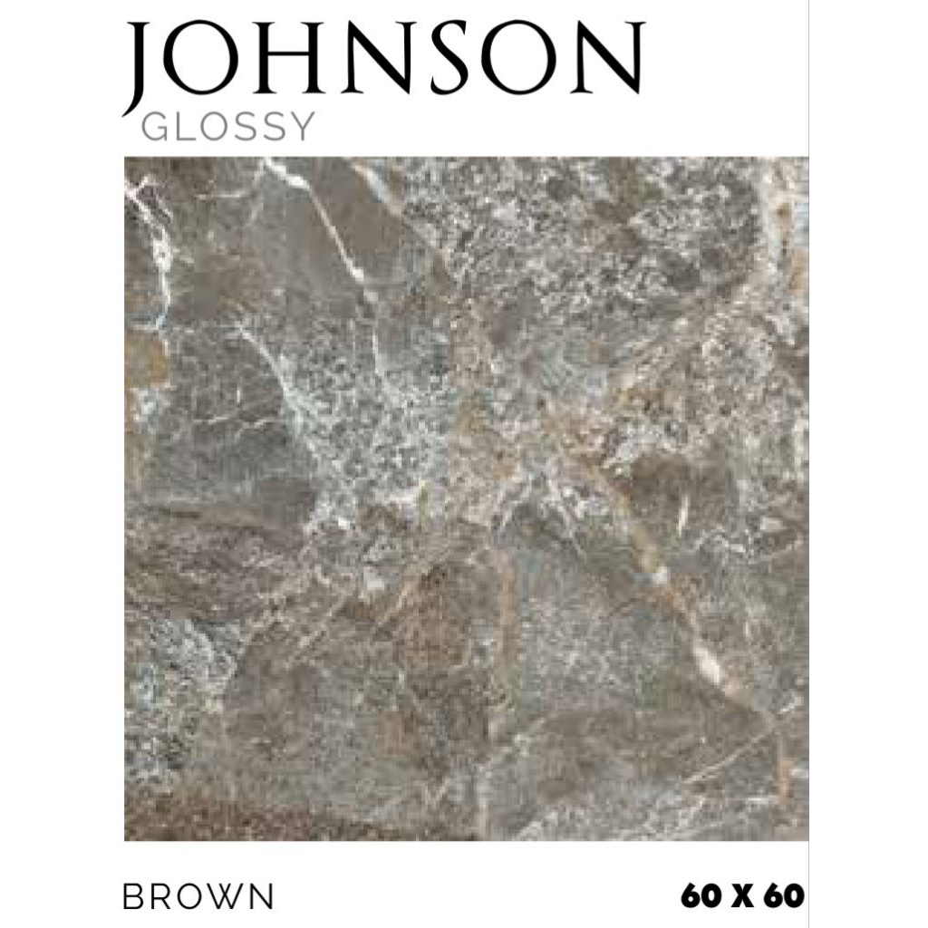 Granit White Body Merk Platinum Johnson Brown ukuran 60x60 cm tekstur Glossy