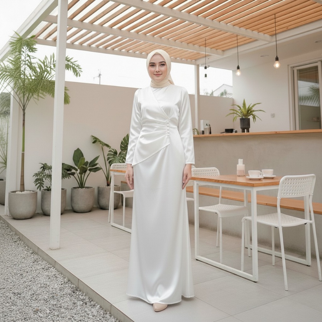 Gamis Ghania Dress Gamis Lebaran Abaya Satin Baju Wanita Muslimah Lebaran Lengan Panjang RMD019